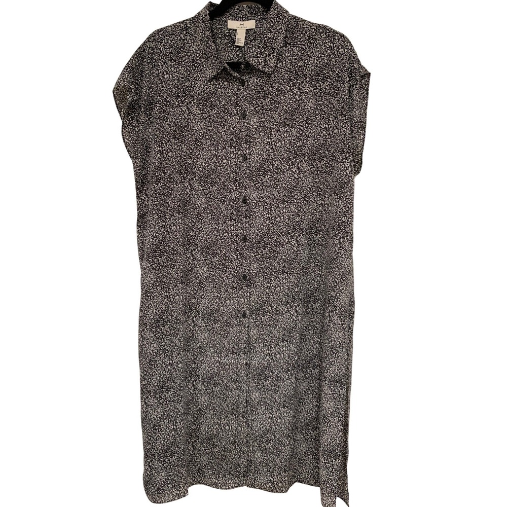 Grunge Abstract‎ Micro Print Large Shirt Dress Crepe Relaxed Minimal Black White
